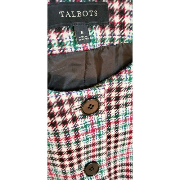 Talbots Women's Multicolored Plaid Blazer Size 6 Wool Blend Round Collar Button - Picture 2 of 7